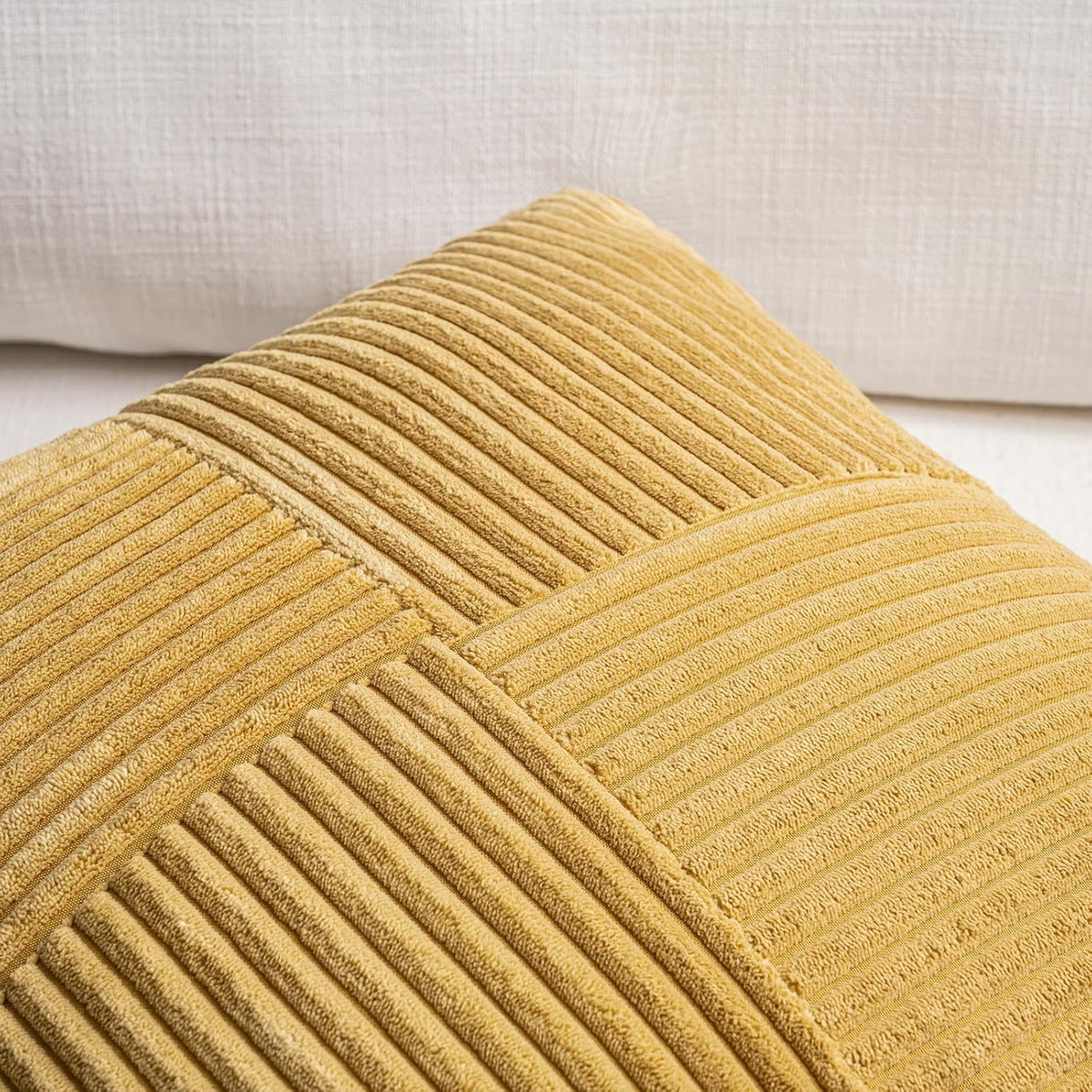 Fancy Homi 2 Packs Mustard Yellow Decorative Throw Pillow Covers 20x20 Inch for Living Room Couch Bed Sofa, Farmhouse Boho Home Decor, Soft Corss Corduroy Patchwork Accent Square Cushion Case 50x50 cm