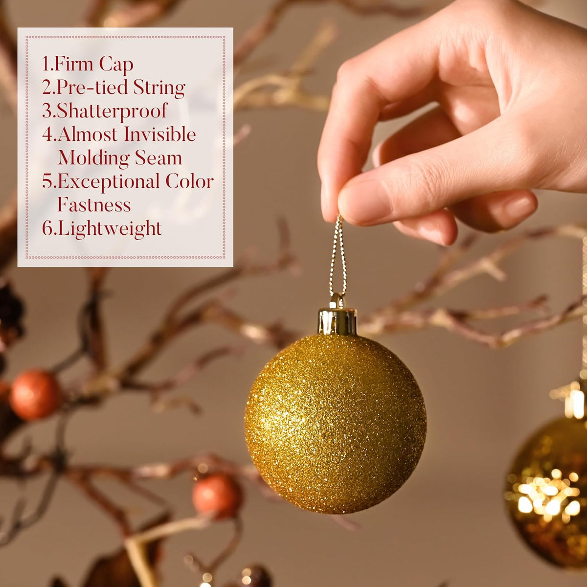 Valery Madelyn Christmas Tree Decorations Ornament Set for Fall Halloween, 50ct 2.36 Inches Gold Shatterproof Christmas Ball Ornaments Hanging Xmas Holiday Party Decor