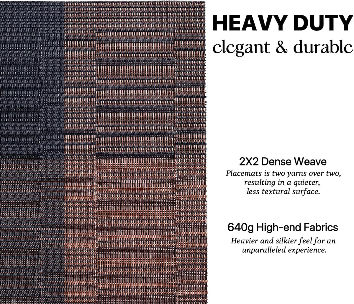 LEXMORE PlaceMats Set of 12 Vinyl/Plastic Woven Place Mats for Kitchen Table Indoor/Outdoor Washable PlaceMat Wipeable Dining Table Mats(Ombre Brown Black)