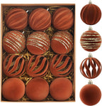 Christmas Ornaments Set of 12, 3.15" Flocked Velvet Balls with Hand Painted Designs, Brown Elegant Christmas Tree Decorations in Gift Box