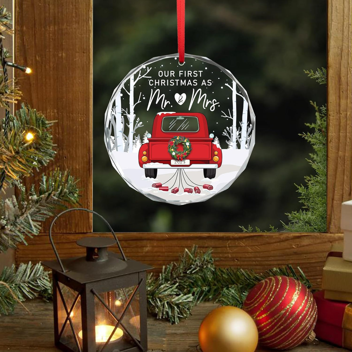Teezwonder Anniversary Wedding Gifts for Him & Her - 2024 Christmas Ornament - Just Married Couple Gifts for Men, Women, Husband & Wife, Mr & Mrs - Christmas Tree Decoration Glass Ornament
