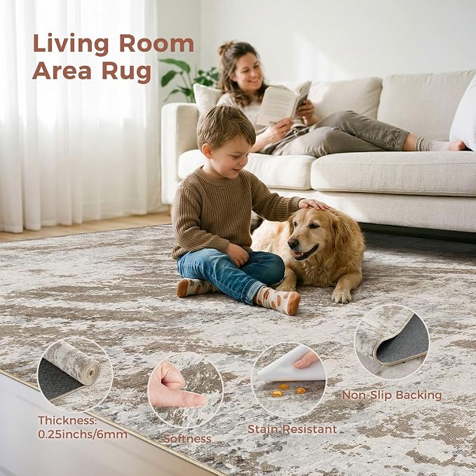 DMOYEST 10x14 Washable Area Rug: Abstract Modern Non-Slip Carpet, Soft Low Pile - Image 7