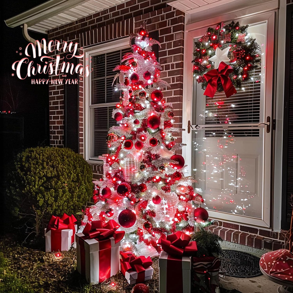 JMEXSUSS 2 Pack Red and White Solar Christmas Lights, Total 400 LED 151FT Solar String Lights Outdoor Waterproof, 8 Modes Solar Lights for Outside Tree Patio Christmas Decorations
