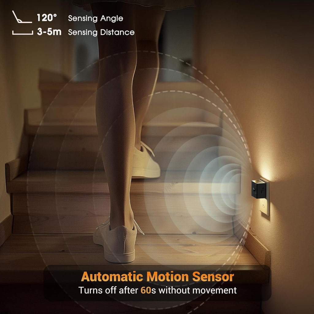 JandCase Motion Sensor Night Light, Night Lights Plug into Wall with Adjustable Brightness, Motion Activated Night Light, 3000K Warm White, for Kids Bathroom Hallway Kitchen Bedroom