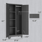 61" H Metal Storage Cabinet, Utility Cabinets with Locking Doors, Laundry Cabinet with Hanging Rod, Garage Tool Storage Cabinets for Home Office, Garage, Bathroom (Black)