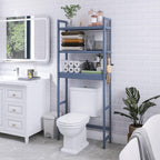 SMIBUY Bathroom Storage Shelf, Bamboo Over-The-Toilet Organizer Rack, Freestanding Toilet Space Saver with 3-Tier Adjustable Shelves (Grey)