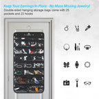Freegrace Hanging Jewelry Organizer Revolving Hanger - Secure Zipper Closure - 25 Pockets,23 Hooks - Foldable Storage & Display Solution - for All Jewelry & Bijoux (Black)