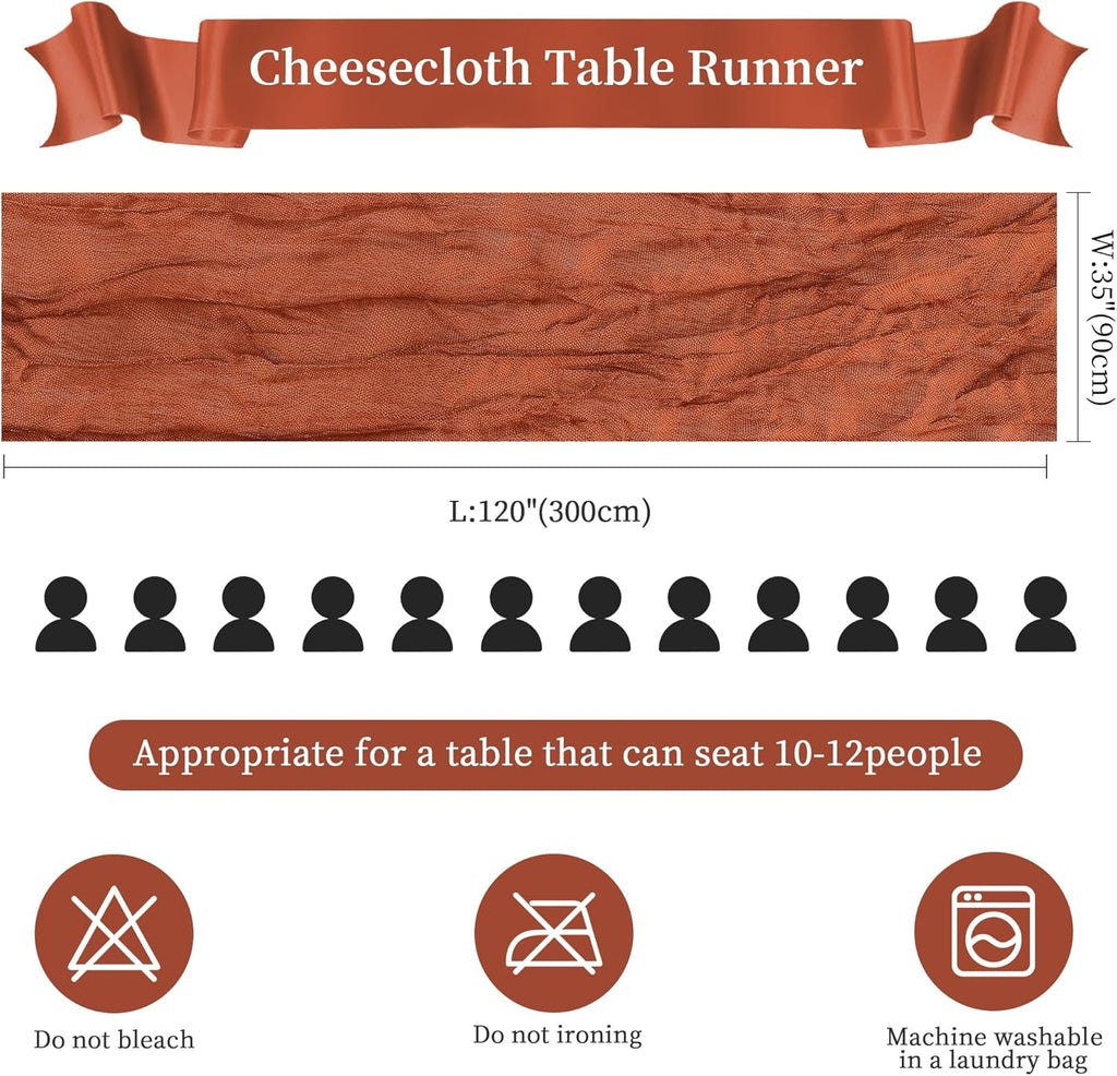 12 Pack Terracotta Cheesecloth Table Runner 10FT Long Boho Gauze Table Runner Rustic Sheer Runner for Wedding Bridal Baby Shower Birthday Party Table Decor Fall Thanksgiving Christmas Decor