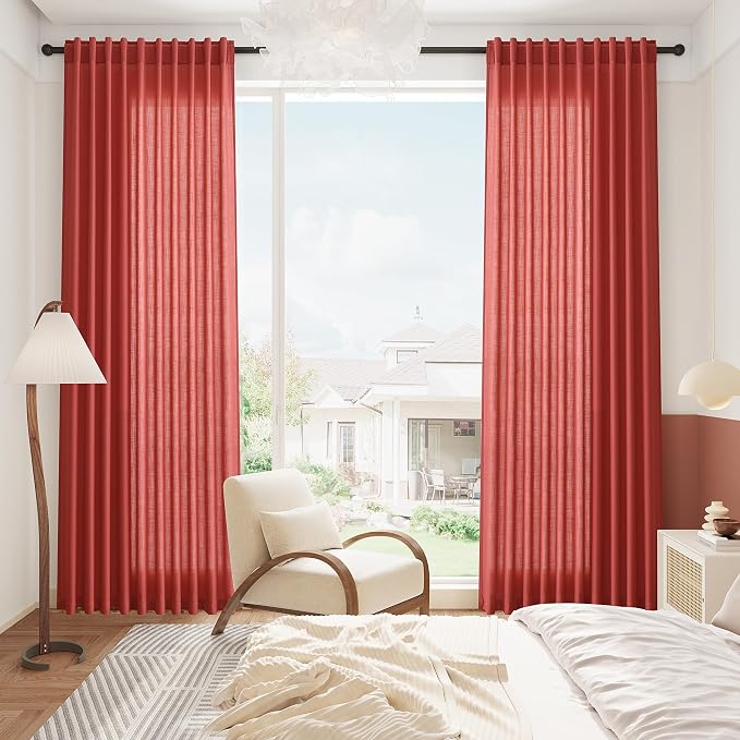 Christmas Red Linen Curtains 84 Inch Length 2 Panels Set - Image 8