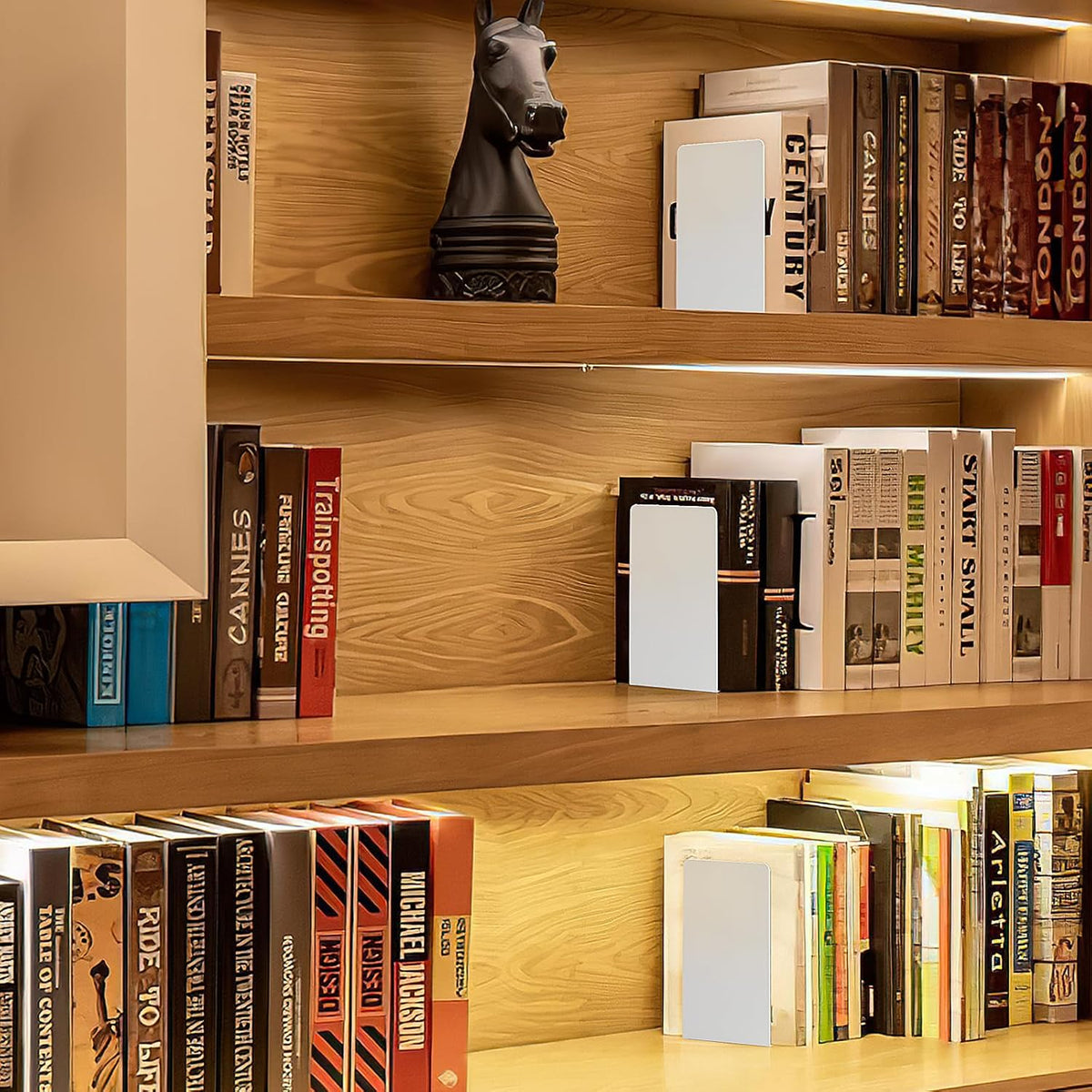 VONDERSO Metal Bookends, 4 Pairs White Metal Book Ends Heavy Duty for Shelves Decor Home Office, Unique White Bookends Supports Anti-Slip for Kids