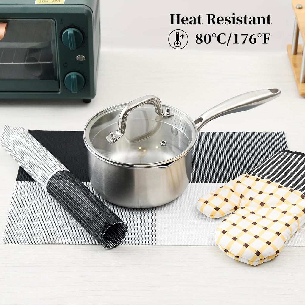 Leetaltree Gray with White Grid Pattern Placemats Set of 12 - Heat Resistant Non-Slip Place mats for Dining Table, Washable Durable PVC Vinyl Woven Table Mats（Grey Grid, 12）