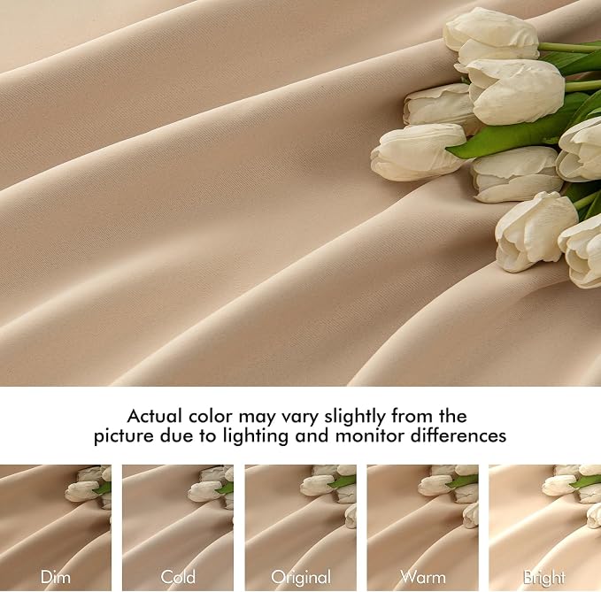 MIULEE Beige Back Tab Blackout Curtains 52x54 Inch Length 2 Panels Set | Rod - Image 8