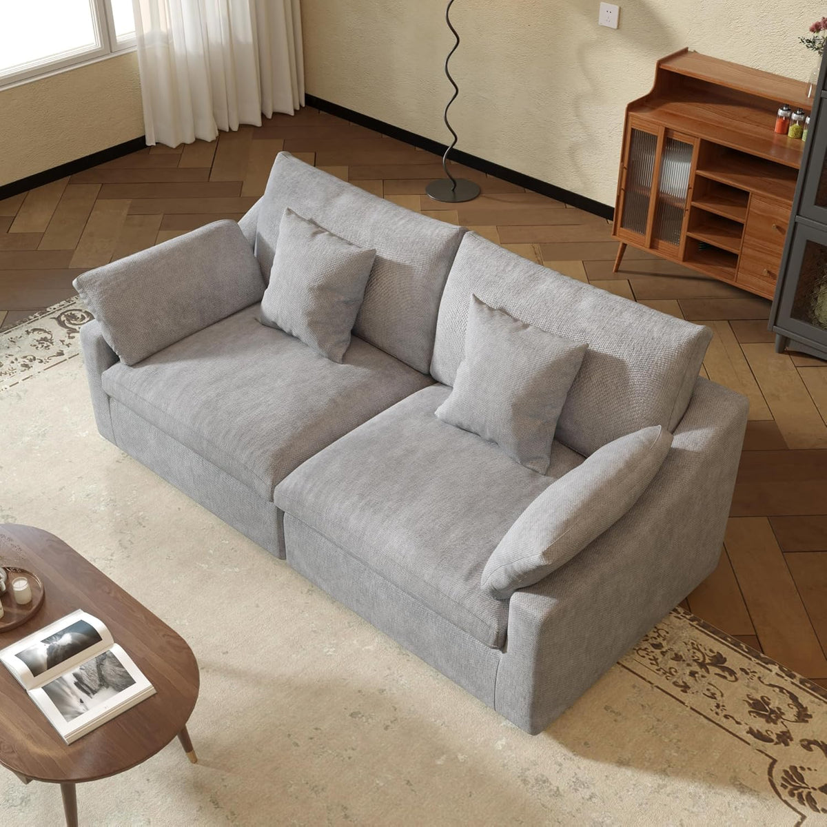 JACH Cloud Sectional Couches for Living Room, Modern Convertible Modular Couch, Love Seat Sofas, Sofa Covers Removable, Comfy Sectional Couch for Living Room, Apartment (Light Grey)