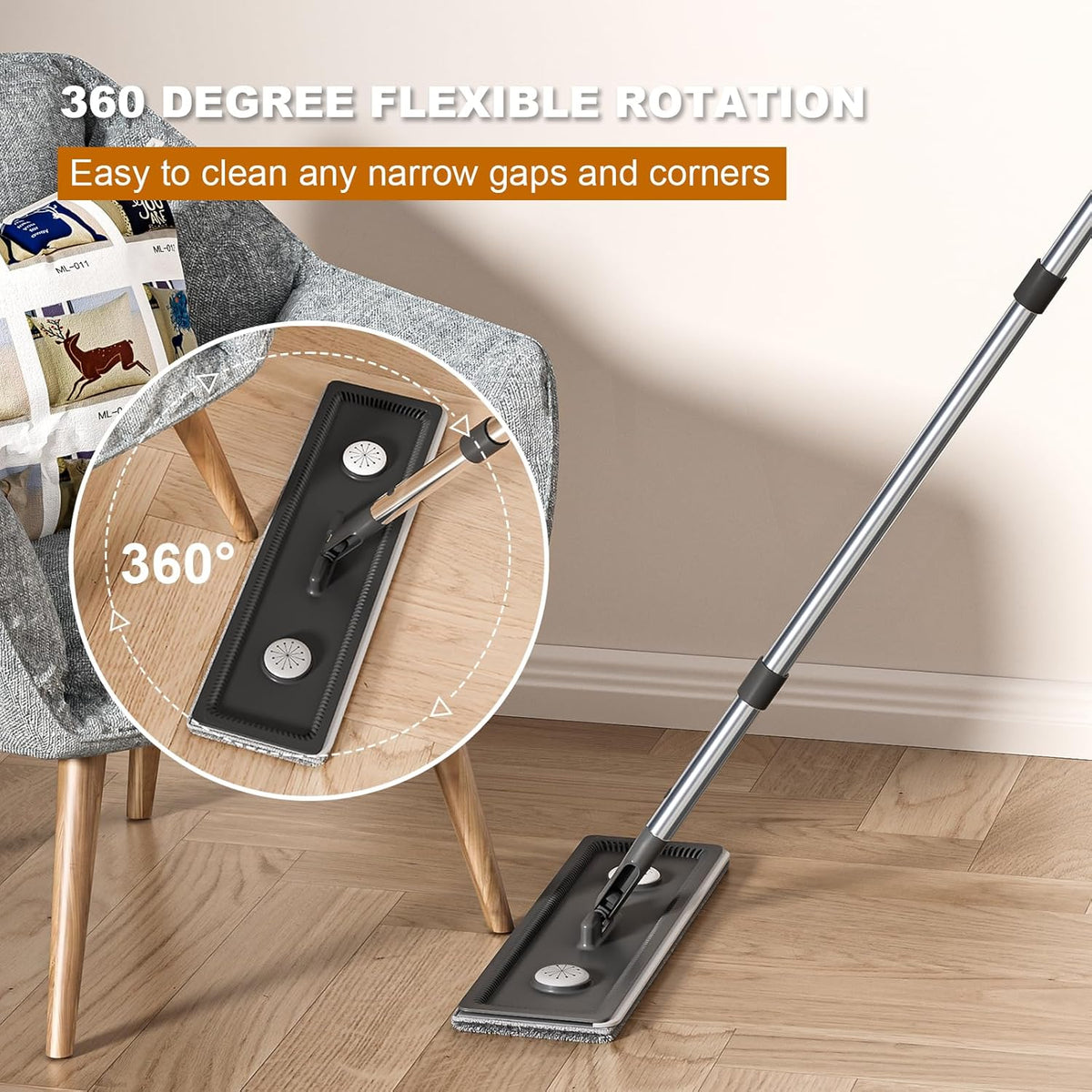 Mop and Bucket with Wringer Set,Hands Free Flat Floor Mop and Bucket,4 Washable Microfiber Pads Included,Wet and Dry Use, Home Floor Cleaning System for All Floor Types and Windows