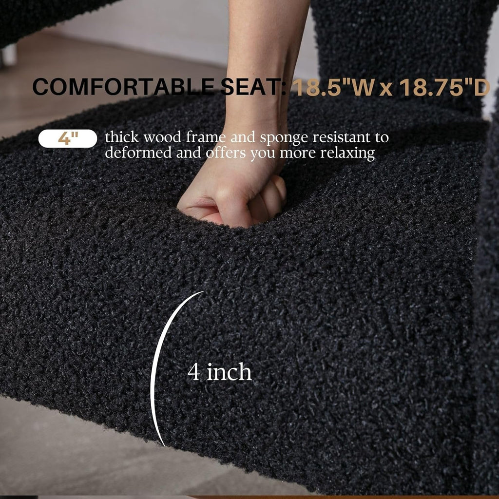 Black Sherpa Dining Chairs Set of 2, Modern Barrel Dining Room Chairs Upholstered Faux Fur Accent Chair with Arms and Round Back for Living Room Kitchen Armchair No Assembly Needed