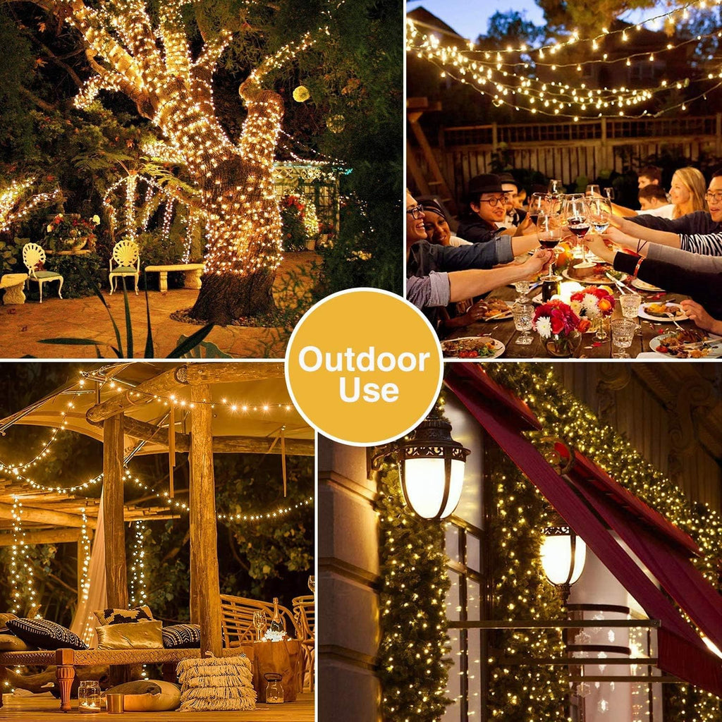 JMEXSUSS 300 LED Warm White Christmas Lights Outdoor Waterproof, 8 Modes Green Wire Christmas Tree Lights Plug in, Twinkle Fairy String Lights for Indoor Xmas Wedding Party Garden