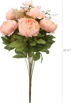 Duovlo Springs Flowers Artificial Silk Peony Bouquets Wedding Home Decoration,Pack of 1 (Spring Orange-Pink)