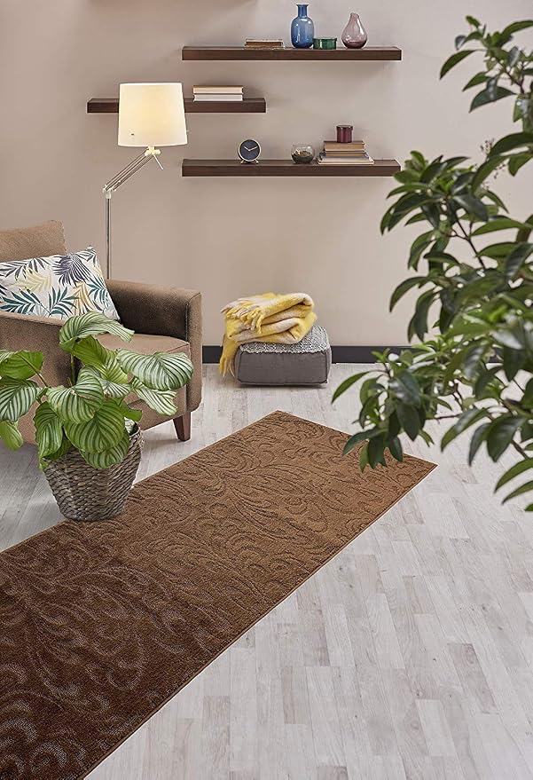 Custom Length Hallway Runner Rug, Slip Resistant, Floral Brown, 26 Inch X 25 - Image 4
