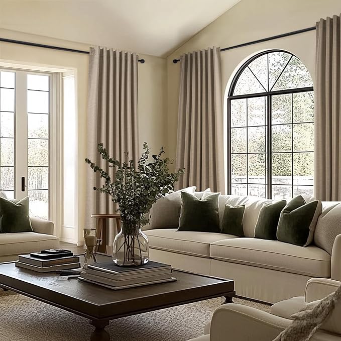 Topfinel 102 Inches Long Custom Blackout Linen Curtains, Pinch Pleated Noise - Image 2