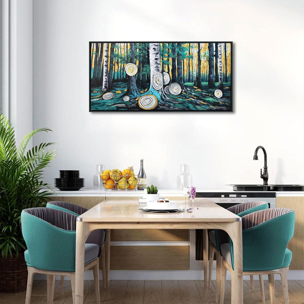 QZQCBLC Canvas Wall Art Bedroom - Green Large Tree Yellow Forest Paintings Artwork Abstract Ring Landscape Pictures for Living room Bathroom kitchen Home Office Wall Decor 20"X40"