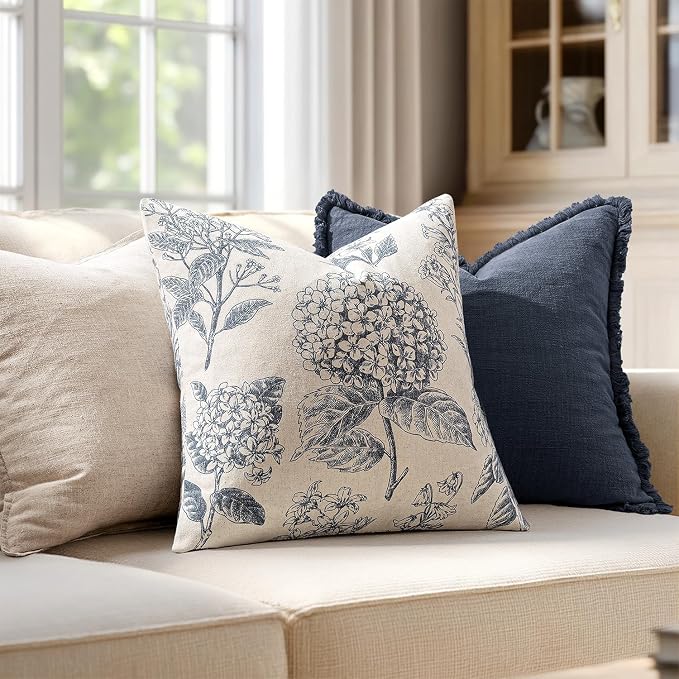 Set of 2 Euro Floral Pillow Covers 24x24 Inch Light Blue | Decorative Neutral - Image 3