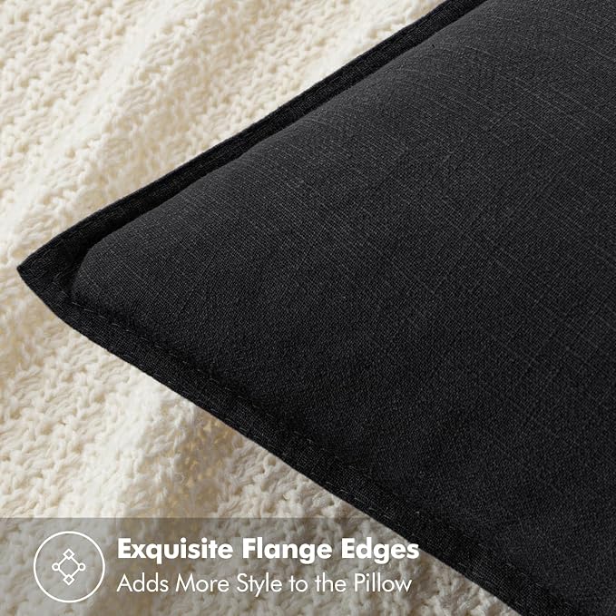 MIULEE Decorative Linen Pillow Covers 20x20 Inch Black | Boho Farmhouse​ - Image 2