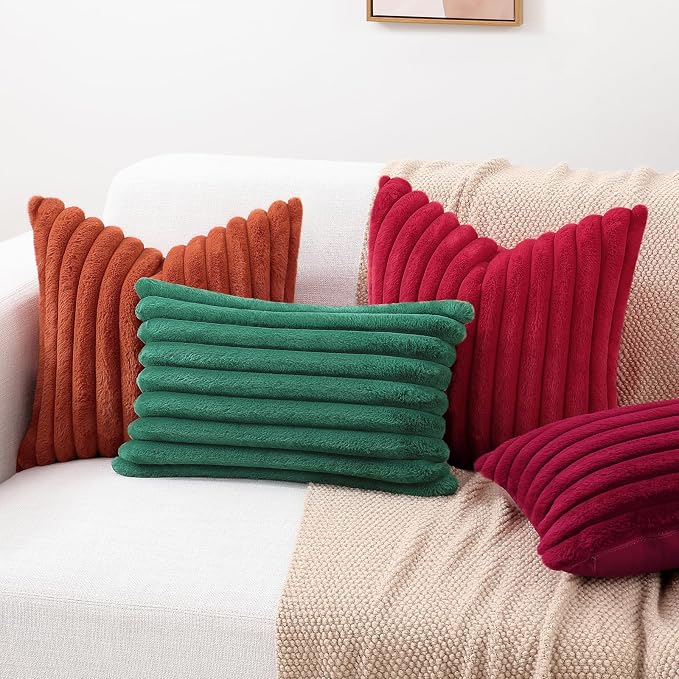 decorUhome Fall Faux Fur Throw Pillow Covers 26x26 Set of 2 Red | Decorative - Image 7
