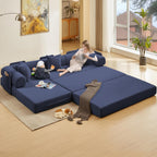 107" Oversized Convertible Sleeper Sofa Bed, Corduroy L Shape Sectional Couch, Folding Sofa Bed with Side Pocket, Modern Cloud Floor Mattress Couch,Modular Sofa for Living Room,Dark Blue