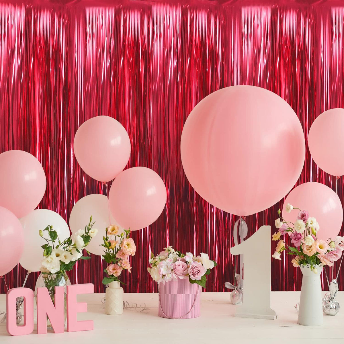 GOER 6.4 ft x 9.8 ft Metallic Tinsel Foil Fringe Curtains,Pack of 2 Party Streamer Backdrop for Birthday,Graduation Decorations and New Year Eve (Burgundy)