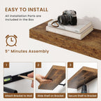 fuqing Floating Shelves for Wall, Bathroom Shelf Wall Mounted for Storage, Shelves with Invisible Bracket for Bedroom, Kitchen, Living Room, Farmhouse Small Book Shelf, 6.5 Inch Set of 3, Rustic Brown