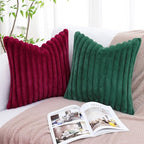 decorUhome Fall Faux Fur Throw Pillow Covers 24x24 Set of 2 Christmas Green | - Image 6