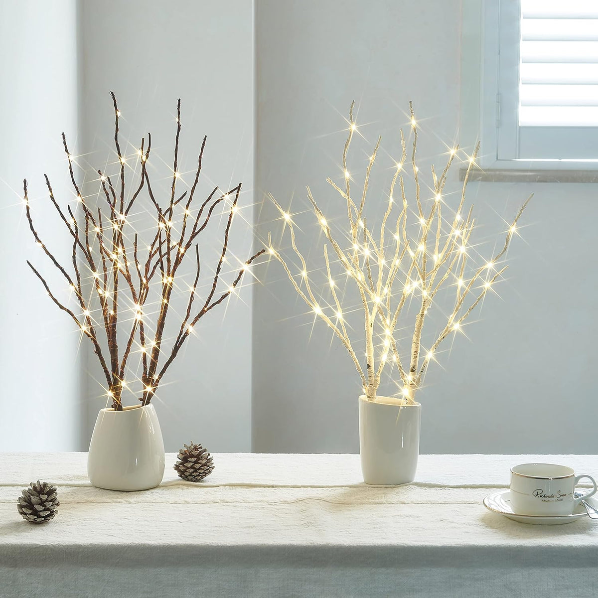 Birchlitland Lighted Birch Branches with Timer Battery Operated 18IN 70L Warm White LED Fairy Lights, Artificial Decorative Branch Lights for Home and Holiday Decoration Indoor Outdoor