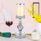 Hanjue Crystal Candle Holders for Pillar Candle, Metal Crystal Candle Holder for Home Decor, Centerpieces, Coffee Dining Table CH0509 (Silver (M))