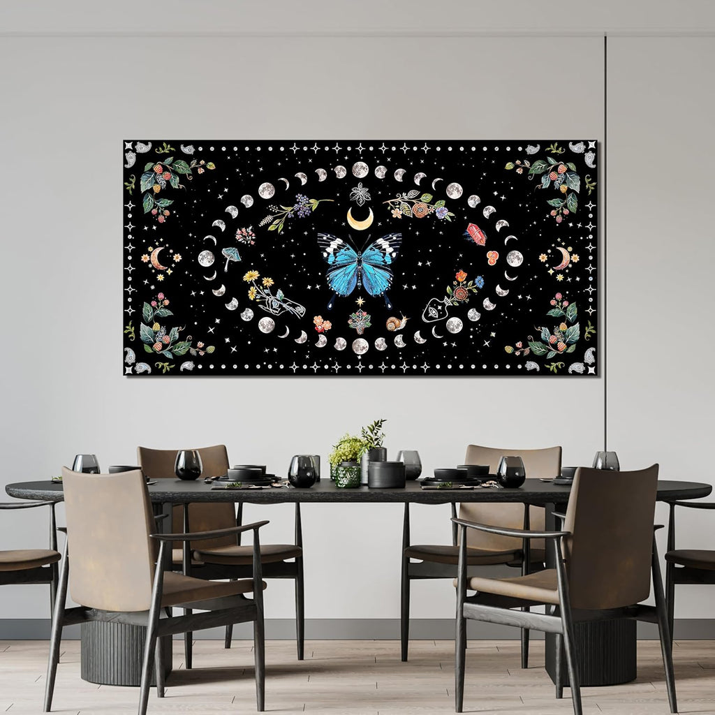 Canvas Wall Art Prints Blue Boho Wall art Decor Canvas Art Wall Decor Wall Pictures for Living Room Vintage Butterfly Wall Art Moon Flower Abstract Artwork for Walls Home Bedroom Decor 20" X 40"