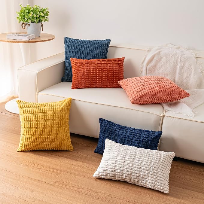 Pack of 2 Corduroy Decorative Throw Pillow Covers 12x24 Inch, Light Grey | Fall - Image 6