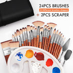 26pcs Paint Brush Set, Fuumuui Professional Acrylic Paint Brushes Complete Range of Sizes with Upgraded Short Handle Wide Flat Paintbrush for Acrylic, Oil, Watercolor and Gouache