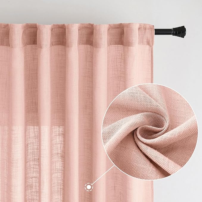 MIULEE Blush Pink Linen Curtains 52x72 Inch Length 2 Panels - Image 2