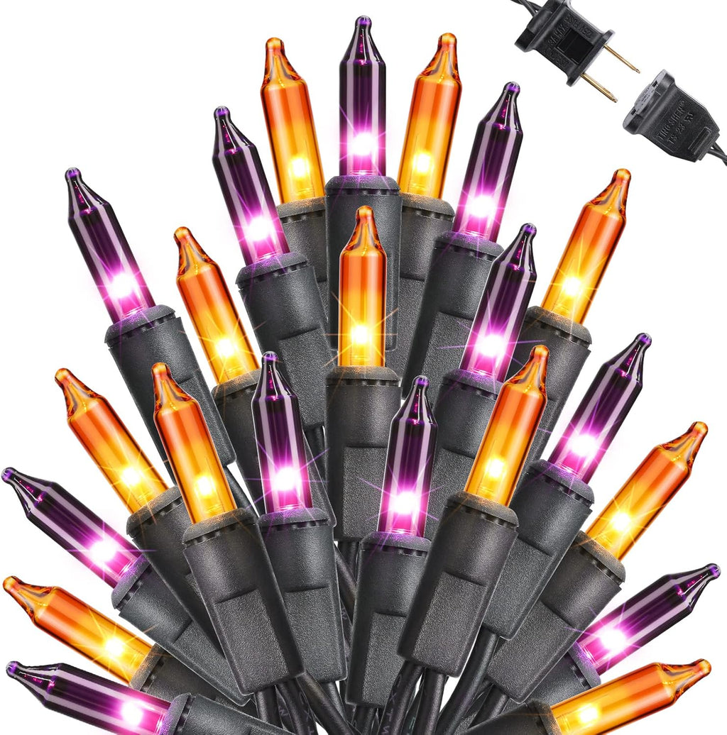 Toodour Orange & Purple Halloween Lights, 75ft 300 Count Incandescent Halloween String Lights, UL Certified Connectable Mini Bulbs String Lights for Outdoor, Indoor, Garden, Porch, Party, Home Decor