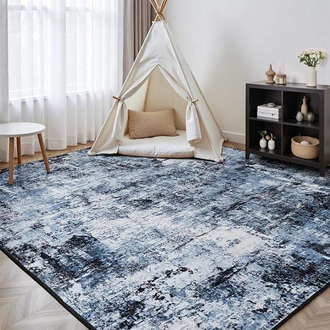 Rugflix 7x10 Area Rugs for Living Room, Washable Navy Blue Dark Large Rug | - Image 8