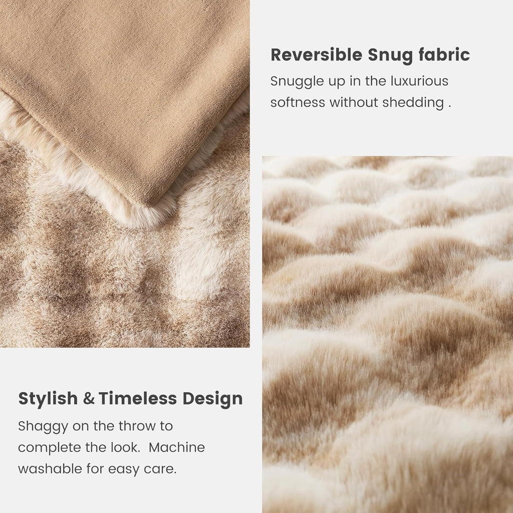 Cozy Bliss Faux Fur Throw Blanket for Couch, Fuzzy Soft Plush Thick Bubble Blanket for Sofa Bedroom Living Room, 50 * 60 Inches Tie-dye Beige