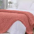 Bigacogo Chunky Knit Throw Blanket for Couch, 40x80 inches, 100% Hand Knitted with Thick Jumbo Chenille Yarn, Cozy Soft Large Rope Knot Cable Crochet Blankets for Sofa Bed Living Room, Antique Red