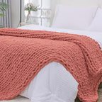 Bigacogo Chunky Knit Throw Blanket for Couch, 40x80 inches, 100% Hand Knitted with Thick Jumbo Chenille Yarn, Cozy Soft Large Rope Knot Cable Crochet Blankets for Sofa Bed Living Room, Antique Red
