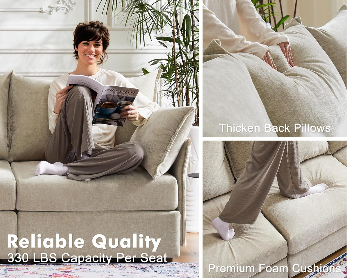 Oversized Accent Chair, Upholstered Modern Sofa Chair with Removable Backrest & Detachable Cover, 24.5" Deep Seat Large Reading Armchair for Living Room Bedroom Office - Chenille Beige Set of 2