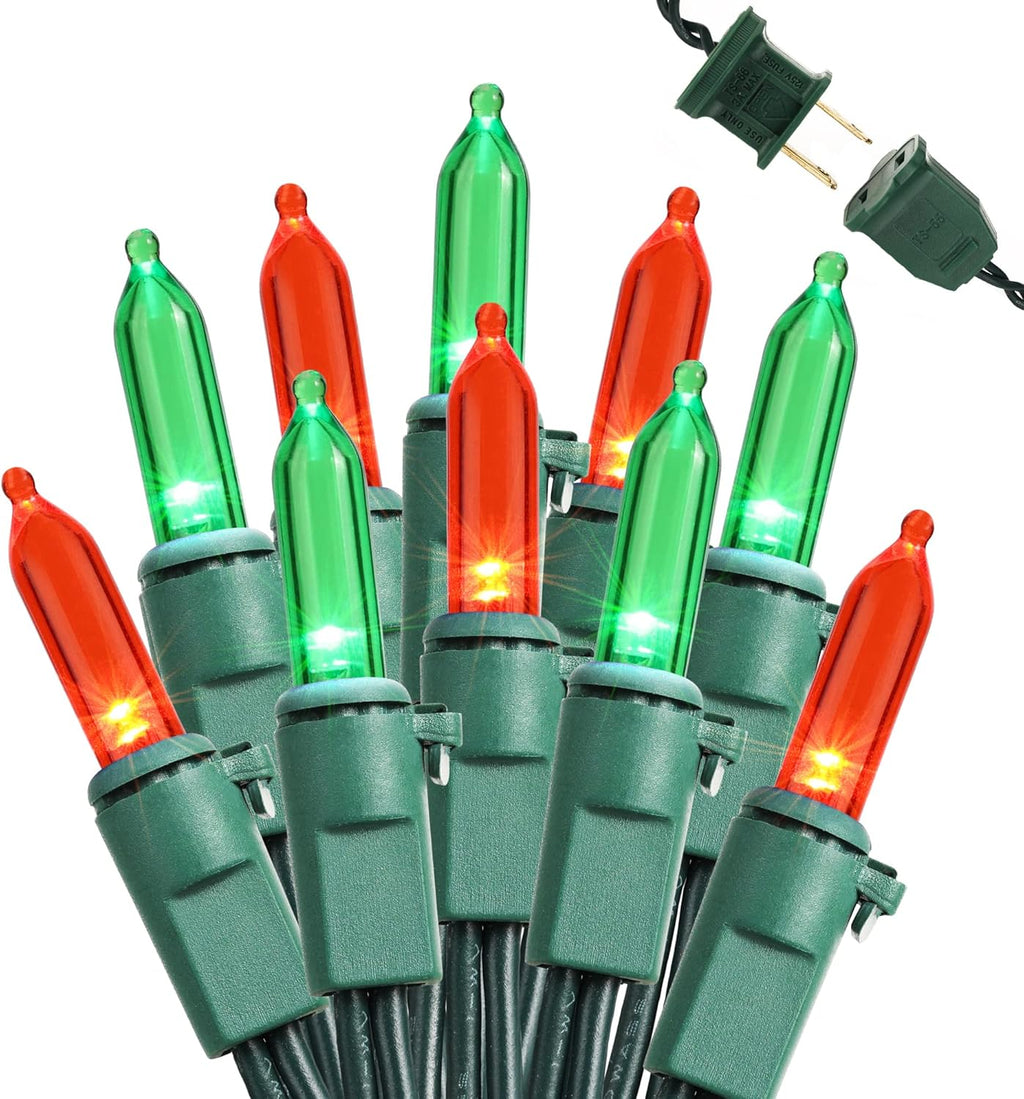Brizled Red & Green Christmas Lights, 33ft 100 LED Christmas String Lights, 120V UL Certificated Xmas Tree Light Connectable, Mini Xmas Light Set Indoor Outdoor for Holiday Tree Party Home Decor