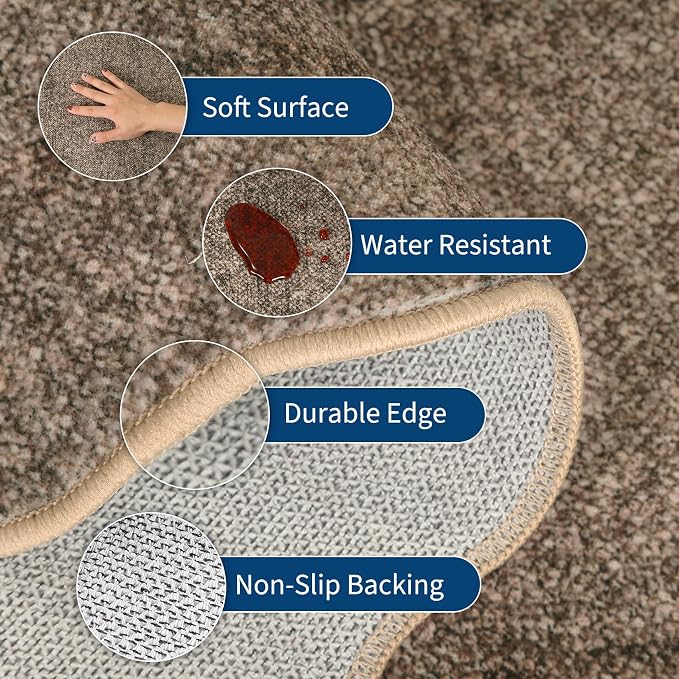 GarveeHome Scalloped Washable Round Rugs, Non-Slip Soft Round Rug 4ft Brown | - Image 2