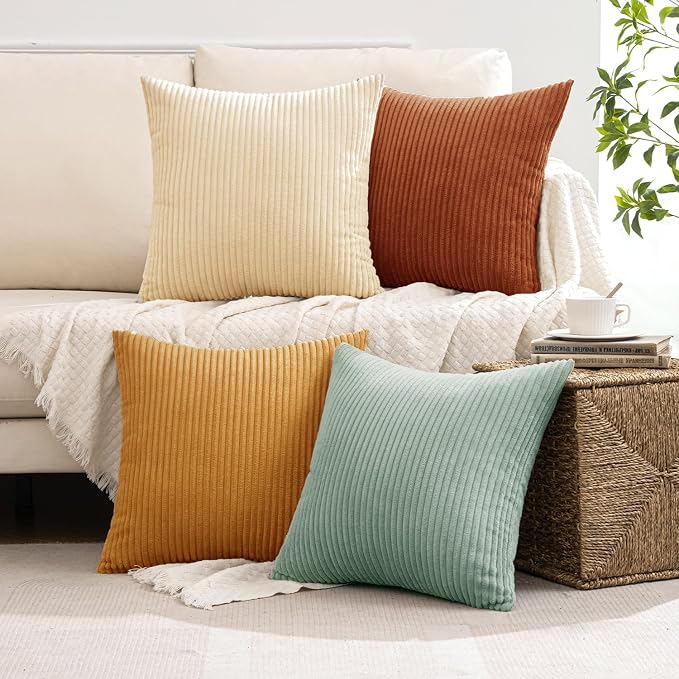 MIULEE Soft Corduroy Decorative Throw Pillow Covers Teal-Rust 16x16 | Set of 4 - Image 5