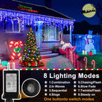 Christmas Lights Outdoor, 1280 LED 131FT Ice Lights for Outside, Clear Wire 8 Modes Plug in 240 Drops Ice String Lights with Timer Memory Function Hanging Light for Christmas Decor(Blue)