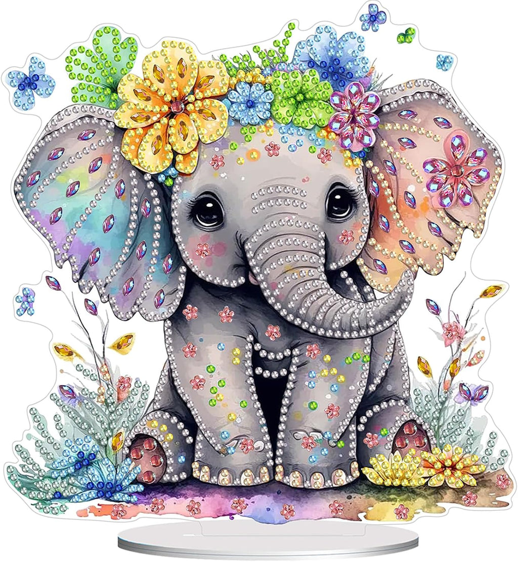 Diamond Painting Kits for Adults Beginners, 5D Full Drill Elephant Crystal Art Desktop Ornament, DIY Single Sided Home Office Desk Decor, Creative Craft Gift Set with Tools