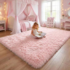 Amdrebio Pink Fluffy Shaggy Kids Area Rug 3x5 - Image 5