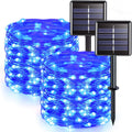 JMEXSUSS 2 Pack Blue Solar String Lights Outdoor Waterproof, Each 33ft 100 LED Solar Fairy Lights, 8 Modes Copper Wire Mini Christmas Light for Outside Patio Garden Tree Christmas Decorations